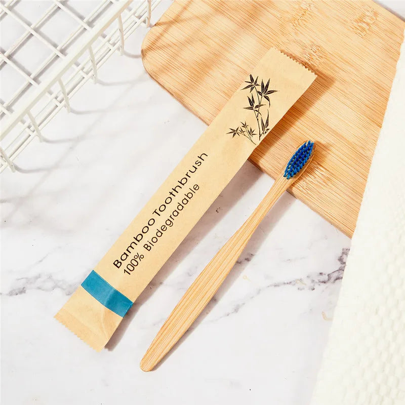100Pcs Customized Laser Engraving LOGO Bamboo Toothbrushes Portable Eco Friendly Adults Wooden Tooth Brush Hotel Supply Product