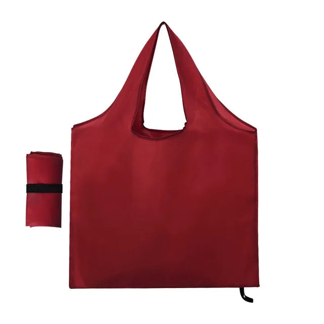 Solid Color Foldable Shopping Bag Reusable Travel Grocery Bag Eco-Friendly One Shoulder Handbag for Travel Supermarket Tote Bag