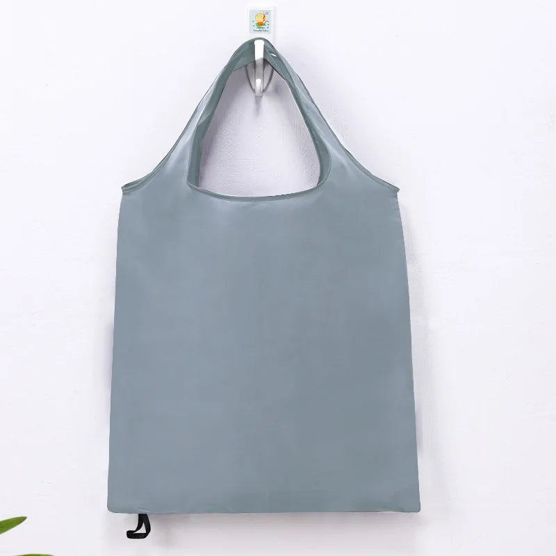 Solid Color Foldable Shopping Bag Reusable Travel Grocery Bag Eco-Friendly One Shoulder Handbag for Travel Supermarket Tote Bag