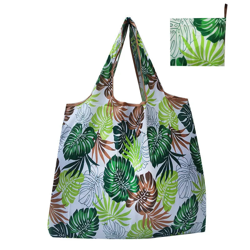 Nylon Foldable Recycle Shopping BagEco Friendly Ladies Reusable Shopping Tote Bag Floral Fruit Vegetable Grocery Pocket