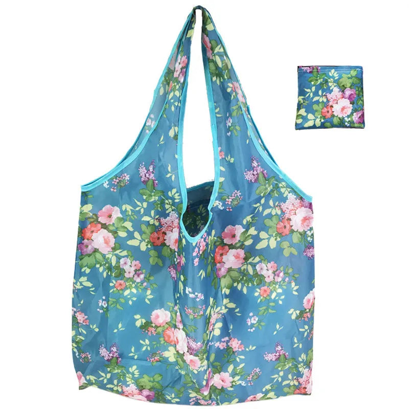 Nylon Foldable Recycle Shopping BagEco Friendly Ladies Reusable Shopping Tote Bag Floral Fruit Vegetable Grocery Pocket