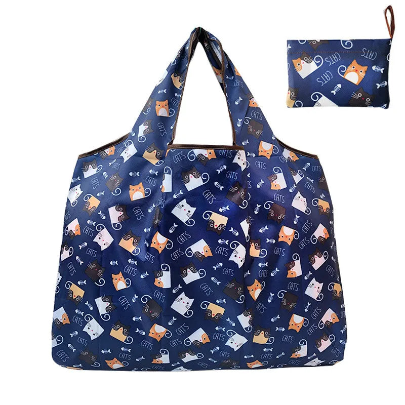 Nylon Foldable Recycle Shopping BagEco Friendly Ladies Reusable Shopping Tote Bag Floral Fruit Vegetable Grocery Pocket