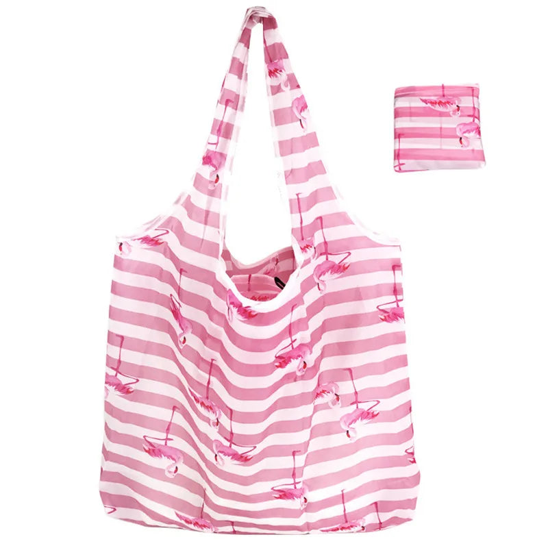 Nylon Foldable Recycle Shopping BagEco Friendly Ladies Reusable Shopping Tote Bag Floral Fruit Vegetable Grocery Pocket