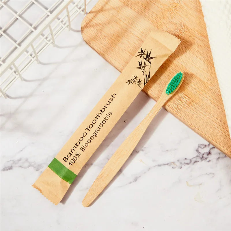 100Pcs Customized Laser Engraving LOGO Bamboo Toothbrushes Portable Eco Friendly Adults Wooden Tooth Brush Hotel Supply Product