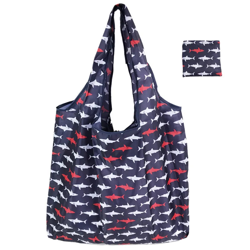 Nylon Foldable Recycle Shopping BagEco Friendly Ladies Reusable Shopping Tote Bag Floral Fruit Vegetable Grocery Pocket