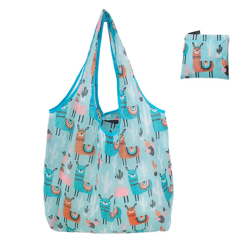 Nylon Foldable Recycle Shopping BagEco Friendly Ladies Reusable Shopping Tote Bag Floral Fruit Vegetable Grocery Pocket