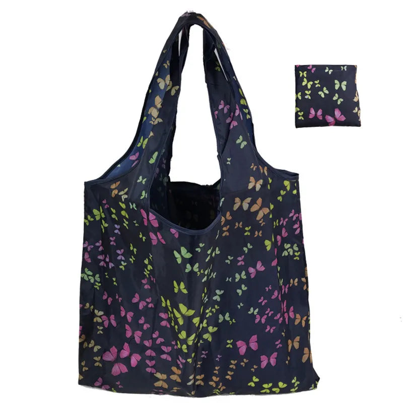 Nylon Foldable Recycle Shopping BagEco Friendly Ladies Reusable Shopping Tote Bag Floral Fruit Vegetable Grocery Pocket