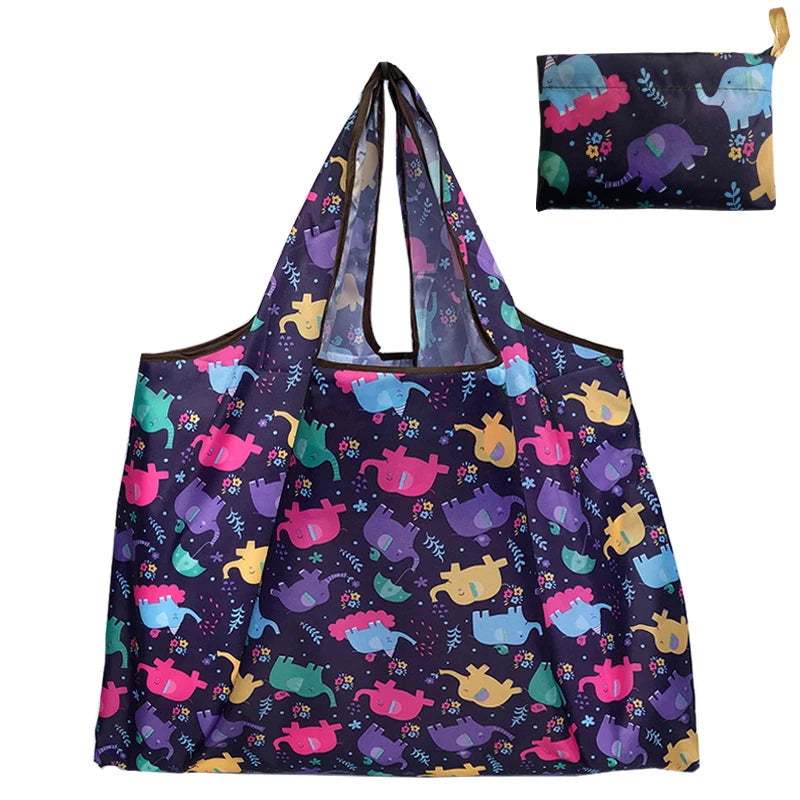 Nylon Foldable Recycle Shopping BagEco Friendly Ladies Reusable Shopping Tote Bag Floral Fruit Vegetable Grocery Pocket