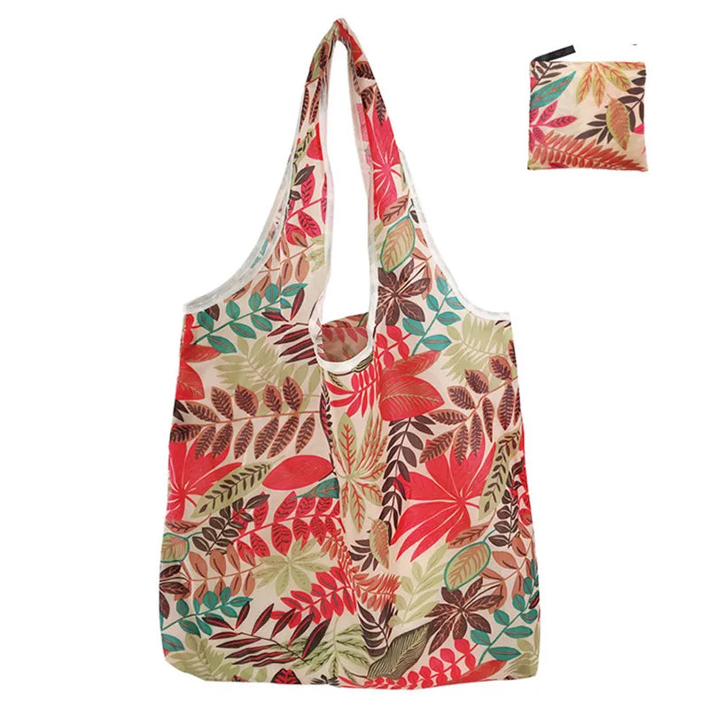 Nylon Foldable Recycle Shopping BagEco Friendly Ladies Reusable Shopping Tote Bag Floral Fruit Vegetable Grocery Pocket
