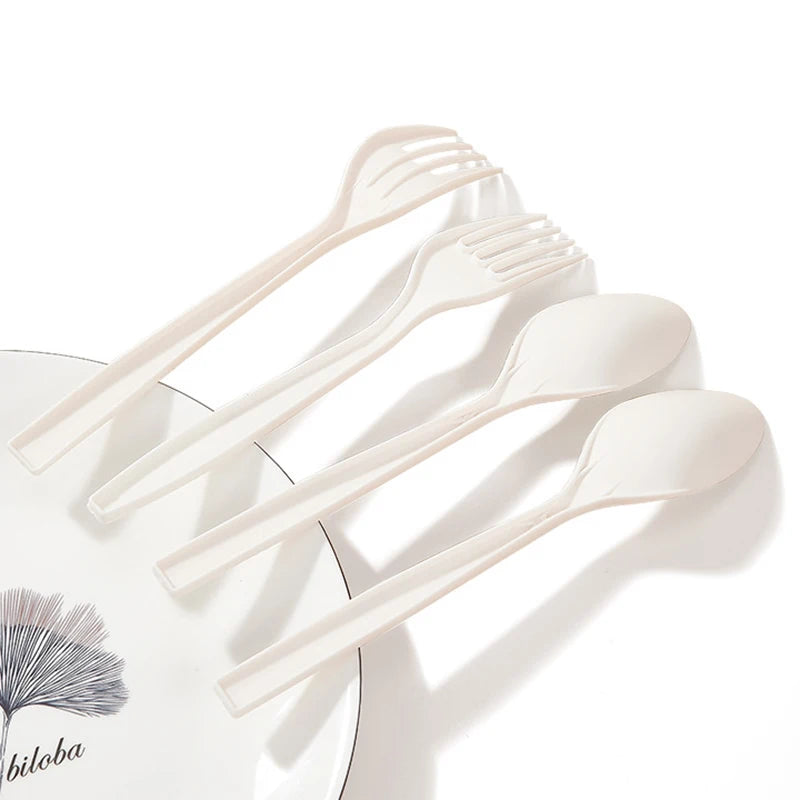 10PCS/Lot Compostable Forks Spoons Knives Cutlery Combo Set Large Disposable Utensils Eco Friendly Durable Tray Forks Spoons