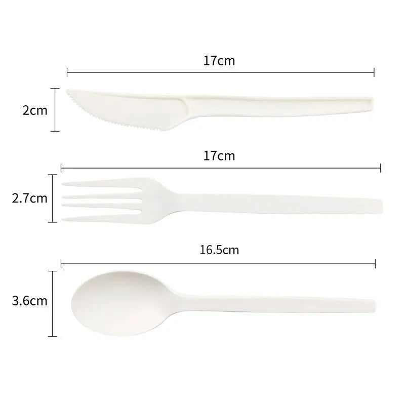 10PCS/Lot Compostable Forks Spoons Knives Cutlery Combo Set Large Disposable Utensils Eco Friendly Durable Tray Forks Spoons