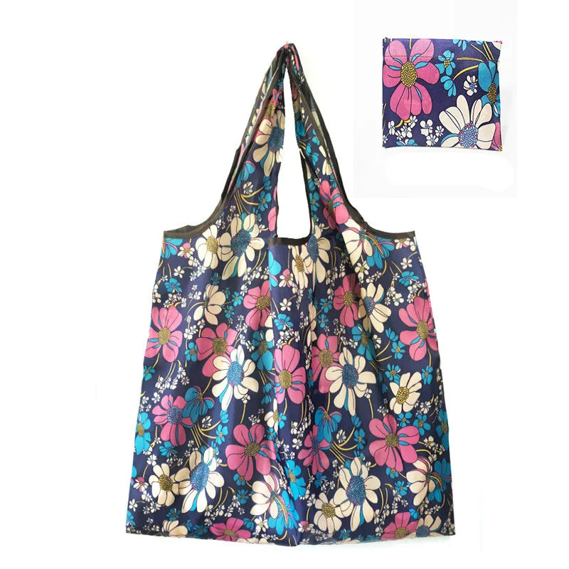 Nylon Foldable Recycle Shopping BagEco Friendly Ladies Reusable Shopping Tote Bag Floral Fruit Vegetable Grocery Pocket