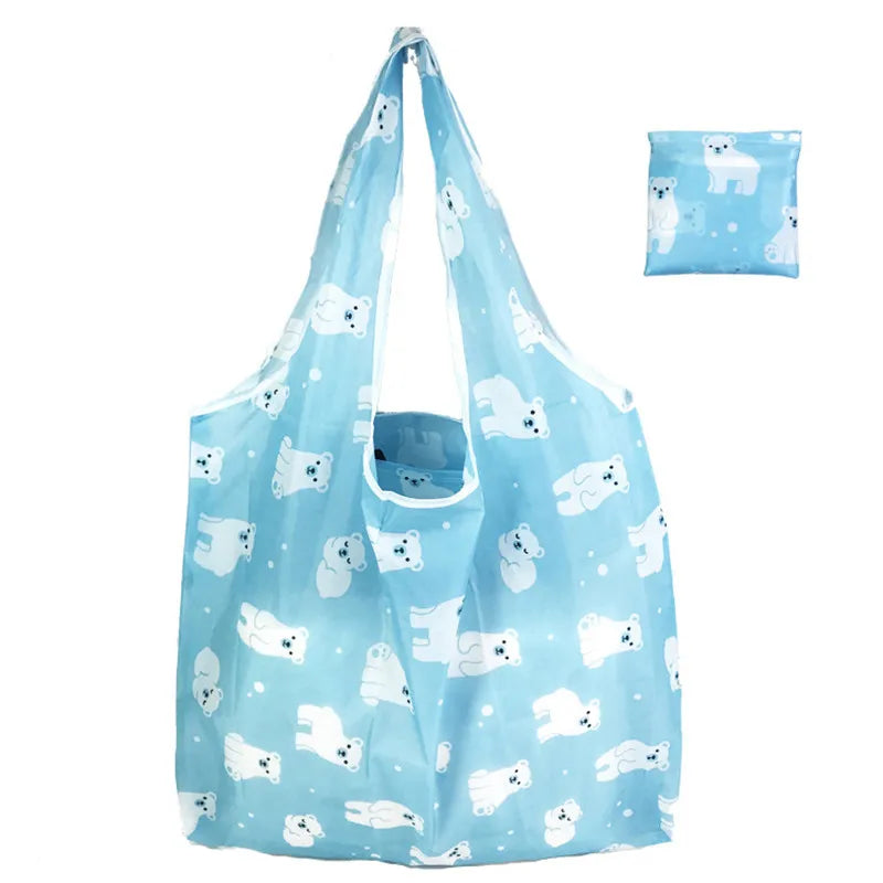 Nylon Foldable Recycle Shopping BagEco Friendly Ladies Reusable Shopping Tote Bag Floral Fruit Vegetable Grocery Pocket