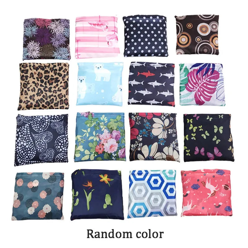 Nylon Foldable Recycle Shopping BagEco Friendly Ladies Reusable Shopping Tote Bag Floral Fruit Vegetable Grocery Pocket