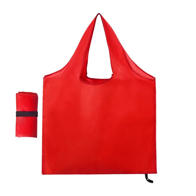 Solid Color Foldable Shopping Bag Reusable Travel Grocery Bag Eco-Friendly One Shoulder Handbag for Travel Supermarket Tote Bag