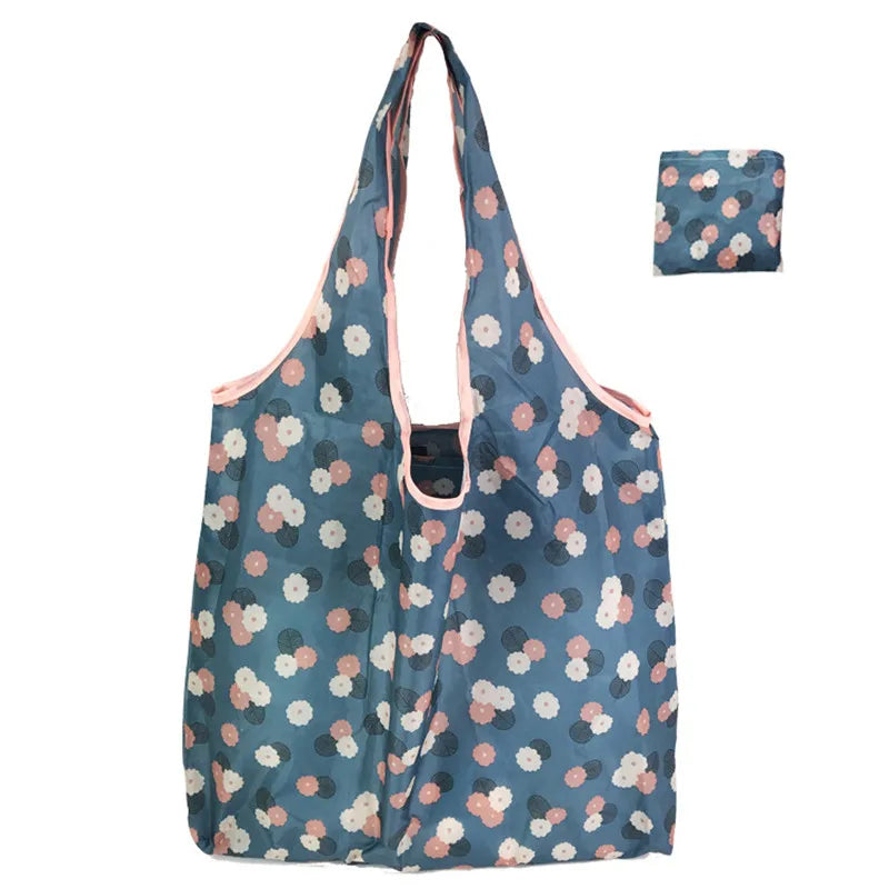 Nylon Foldable Recycle Shopping BagEco Friendly Ladies Reusable Shopping Tote Bag Floral Fruit Vegetable Grocery Pocket