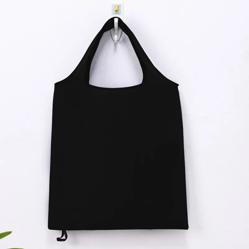 Solid Color Foldable Shopping Bag Reusable Travel Grocery Bag Eco-Friendly One Shoulder Handbag for Travel Supermarket Tote Bag