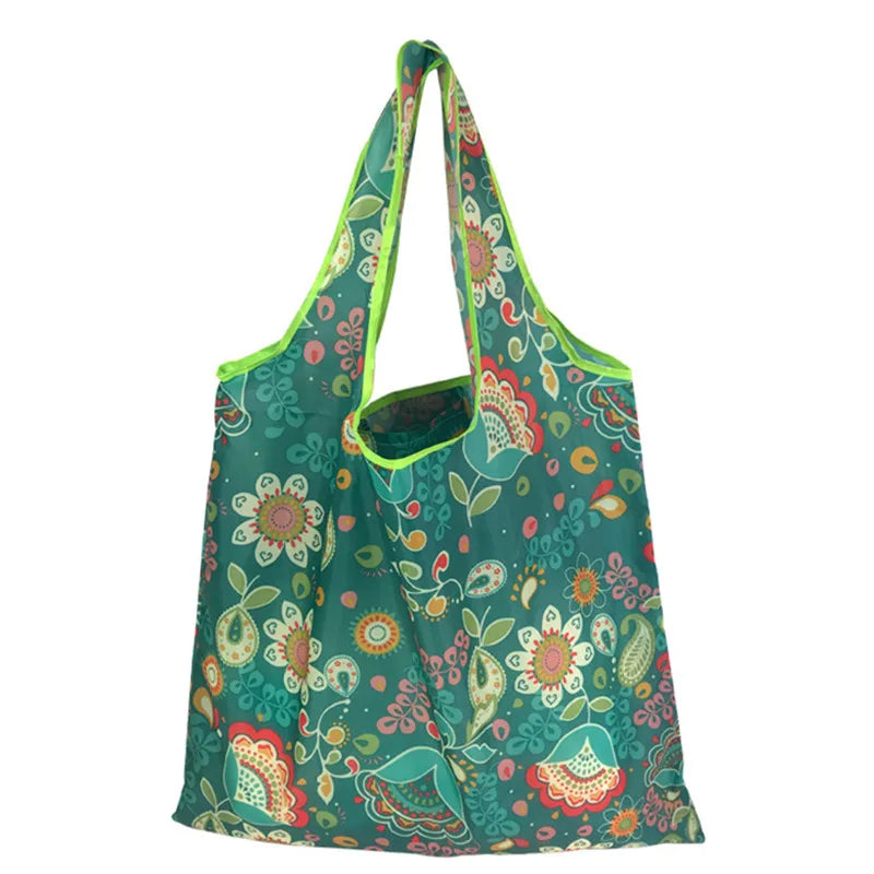 Nylon Foldable Recycle Shopping BagEco Friendly Ladies Reusable Shopping Tote Bag Floral Fruit Vegetable Grocery Pocket