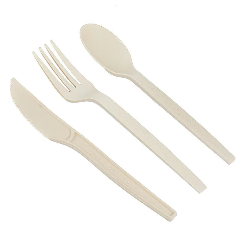 10PCS/Lot Compostable Forks Spoons Knives Cutlery Combo Set Large Disposable Utensils Eco Friendly Durable Tray Forks Spoons