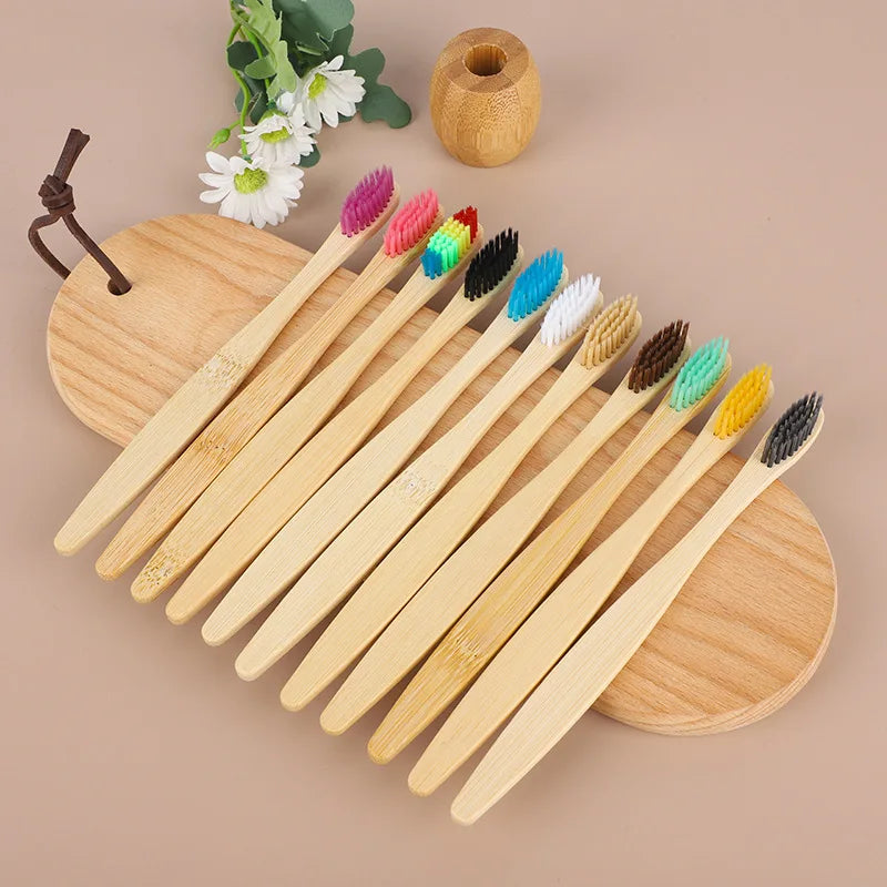 100Pcs Customized Laser Engraving LOGO Bamboo Toothbrushes Portable Eco Friendly Adults Wooden Tooth Brush Hotel Supply Product