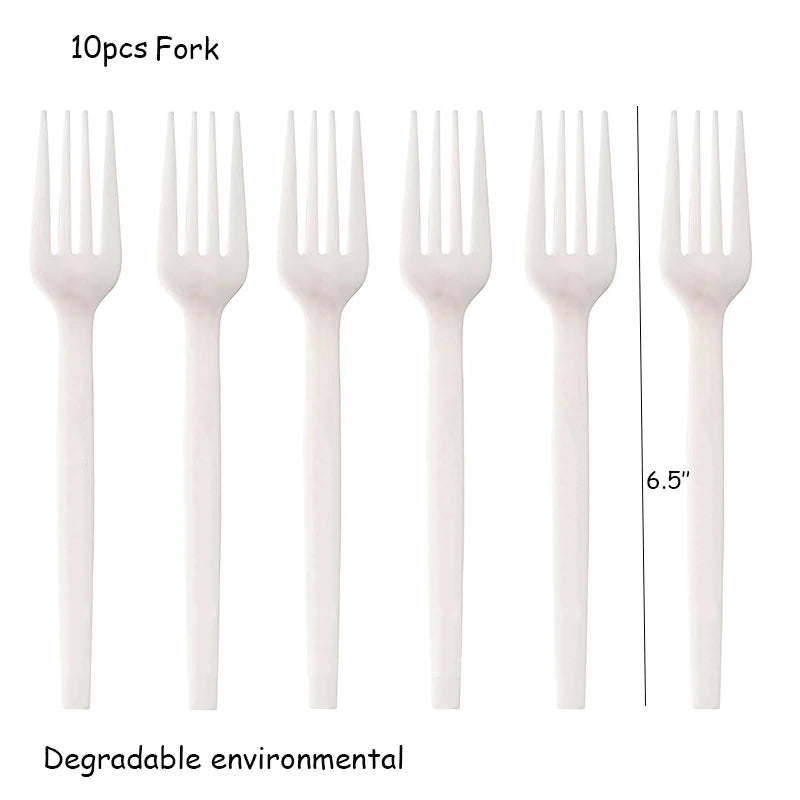 10PCS/Lot Compostable Forks Spoons Knives Cutlery Combo Set Large Disposable Utensils Eco Friendly Durable Tray Forks Spoons
