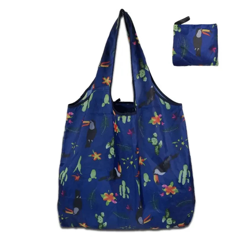 Solid Color Foldable Shopping Bag Reusable Travel Grocery Bag Eco-Friendly One Shoulder Handbag for Travel Supermarket Tote Bag