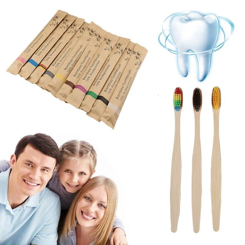 100Pcs Customized Laser Engraving LOGO Bamboo Toothbrushes Portable Eco Friendly Adults Wooden Tooth Brush Hotel Supply Product