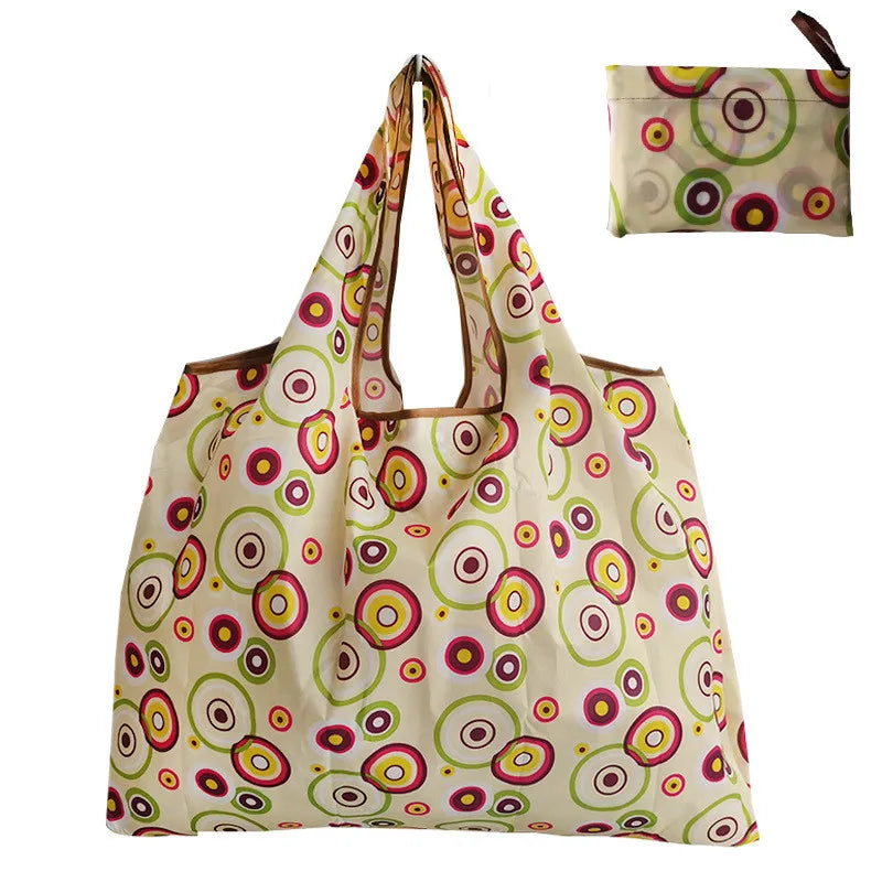 Nylon Foldable Recycle Shopping BagEco Friendly Ladies Reusable Shopping Tote Bag Floral Fruit Vegetable Grocery Pocket