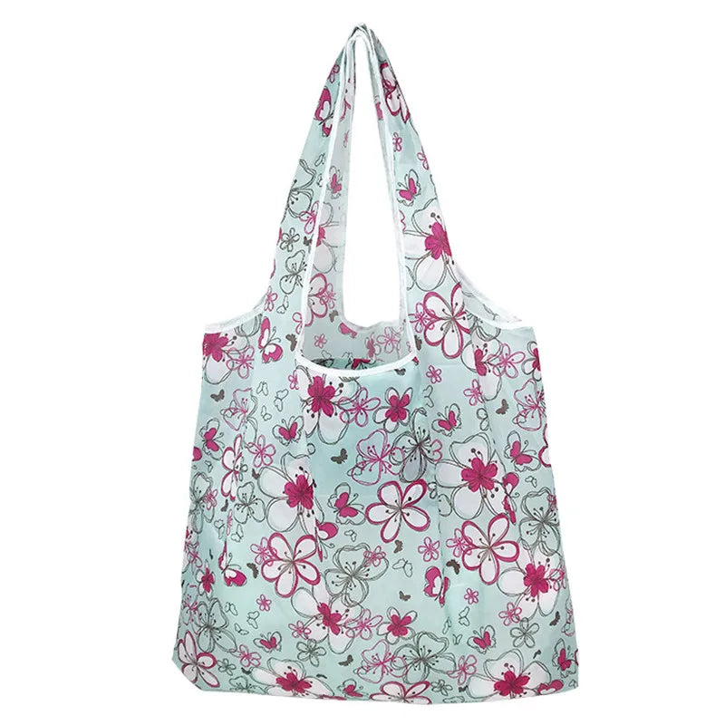 Nylon Foldable Recycle Shopping BagEco Friendly Ladies Reusable Shopping Tote Bag Floral Fruit Vegetable Grocery Pocket