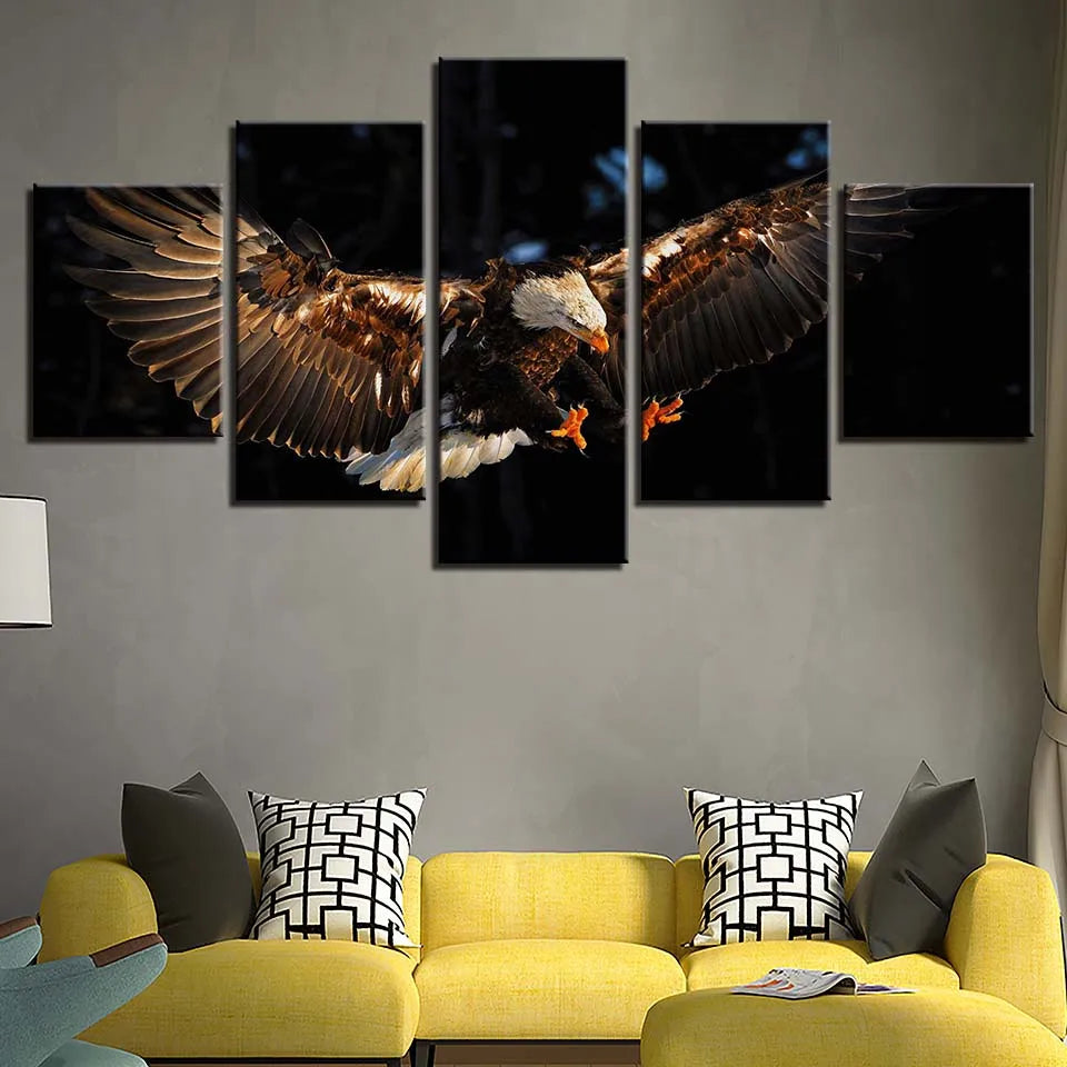 5 Pieces Canvas Animal Poster Eagle Spread Wings Fly Decor Painting Living Room Wallpaper Picture Print Bedroom Home Decoration