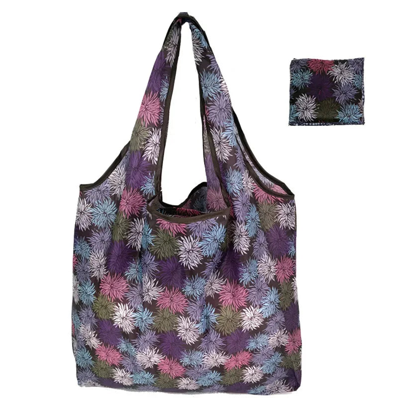 Nylon Foldable Recycle Shopping BagEco Friendly Ladies Reusable Shopping Tote Bag Floral Fruit Vegetable Grocery Pocket