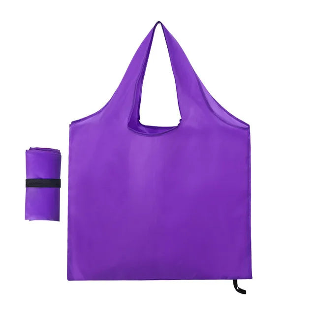 Solid Color Foldable Shopping Bag Reusable Travel Grocery Bag Eco-Friendly One Shoulder Handbag for Travel Supermarket Tote Bag