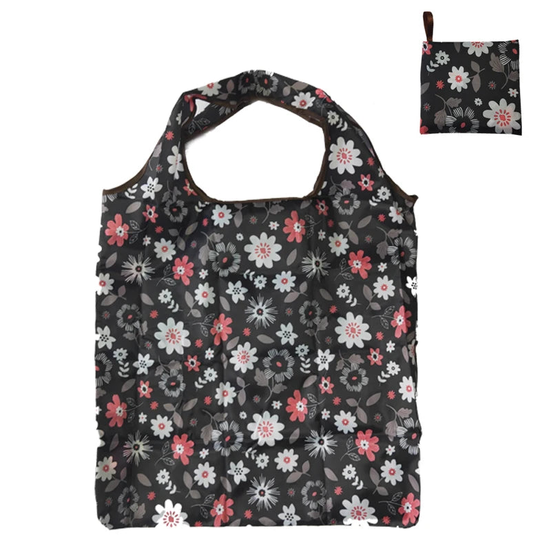 Nylon Foldable Recycle Shopping BagEco Friendly Ladies Reusable Shopping Tote Bag Floral Fruit Vegetable Grocery Pocket