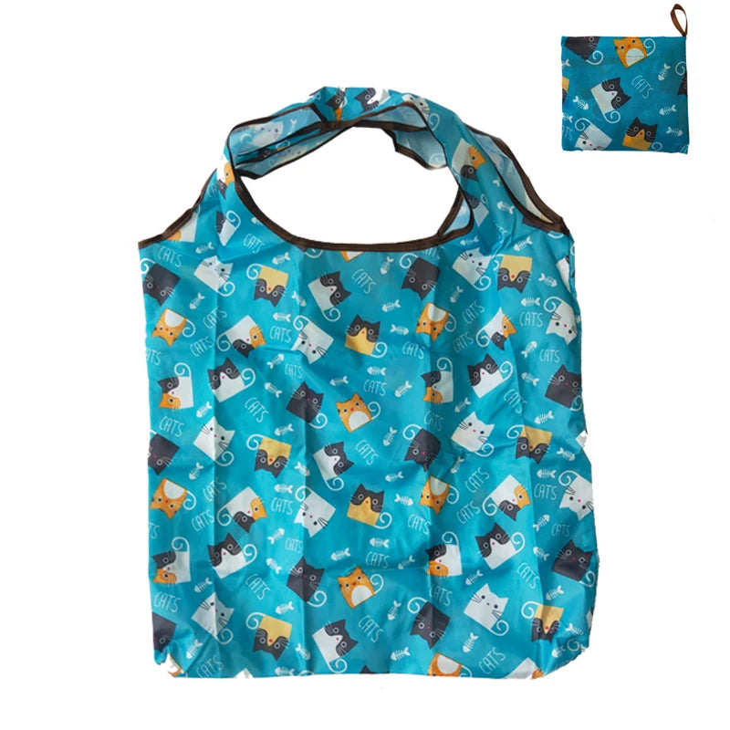 Nylon Foldable Recycle Shopping BagEco Friendly Ladies Reusable Shopping Tote Bag Floral Fruit Vegetable Grocery Pocket
